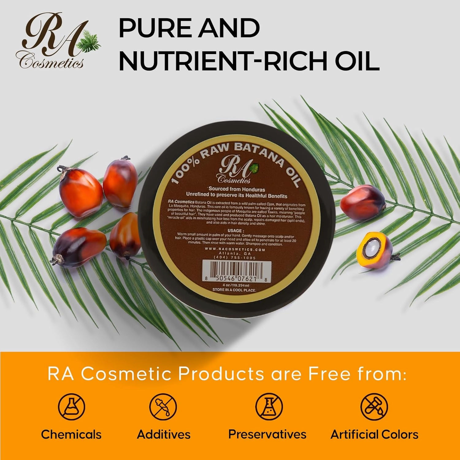 RA Cosmetics Natural Unrefined Batana Oil for Hair Growth & Repair | Nourishing Moisturizer for Damaged Hair - Strengthening Conditioner from Honduras, 4 oz