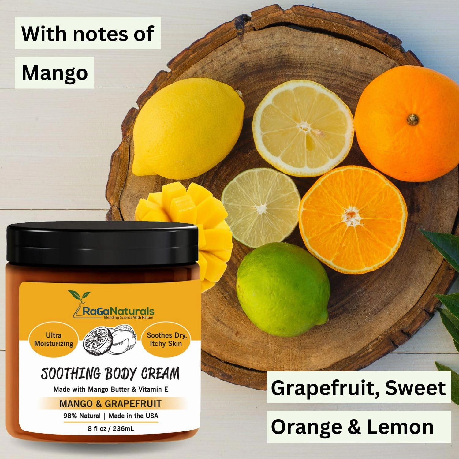 RaGaNaturals Natural Mango Butter Body Cream for Dry Skin for Women, Men - Tropical Plant-Based Hydrating Moisturizer with Avocado Oil and Vitamin E - Non-Greasy, Vegan, Cruelty-Free, Smell Good -8 Oz