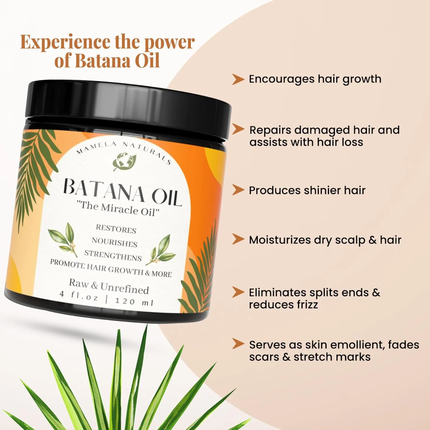 Raw Batana Oil for Hair Growth | Organically Sourced From Honduras | 100% Pure & Natural | Dr Sebi | 4 oz | Prevents Hair Loss, Eliminates Split Ends & Increases Shine | All Hair Types