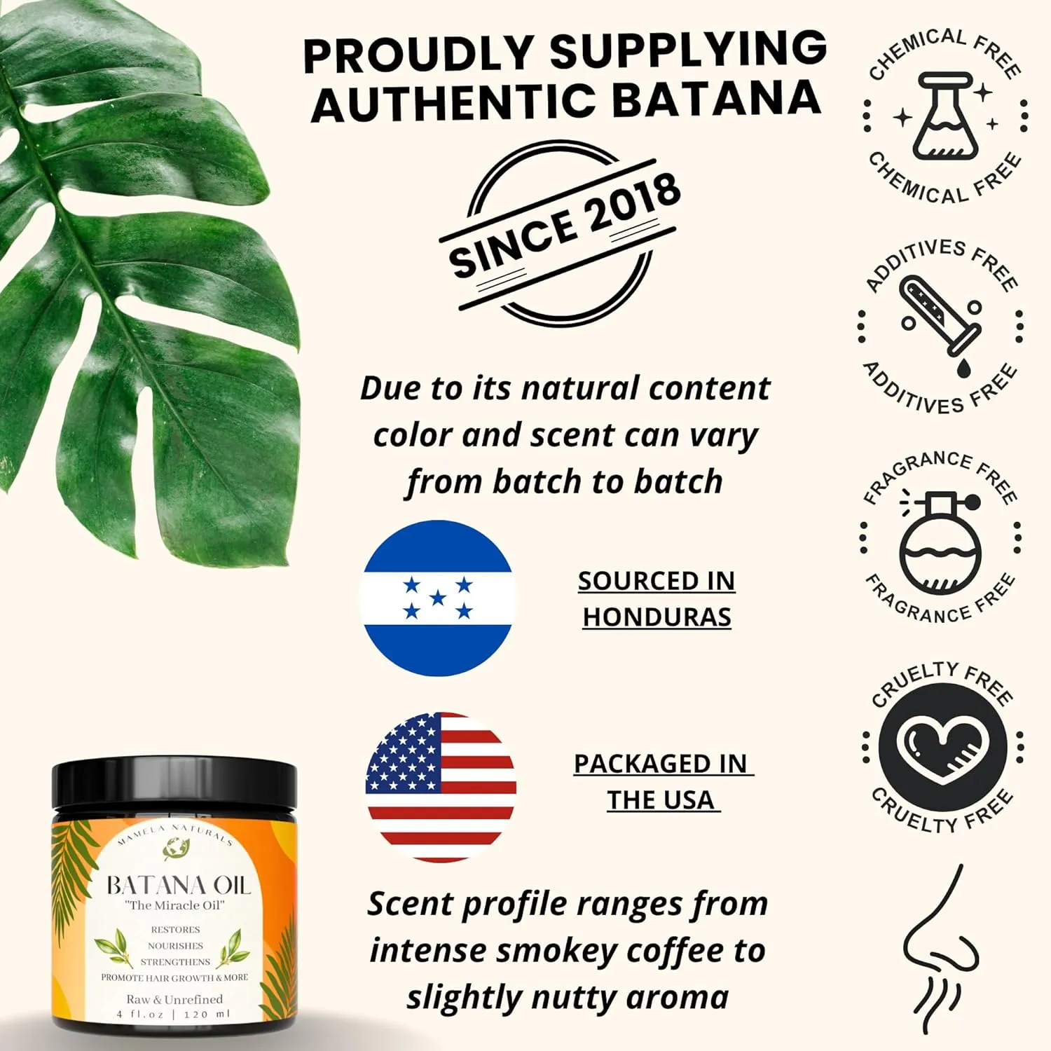 Raw Batana Oil for Hair Growth | Organically Sourced From Honduras | 100% Pure & Natural | Dr Sebi | 4 oz | Prevents Hair Loss, Eliminates Split Ends & Increases Shine | All Hair Types