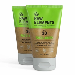Raw Elements Mineral Sunscreen Moisturizer - Non-Nano Zinc Oxide, 95% Organic, Reef Safe, SPF 30 , Unscented, 3oz Tube (2-Pack)