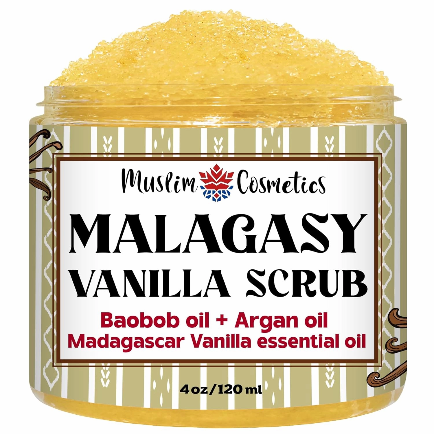 Real Vanilla Sugar Scrub | Face & Body | Madagascar Vanilla | Baobab oil | Argan | Natural || Made in Canada - Muslim Cosmetics - Malagasy Scrub (4oz (120ml))