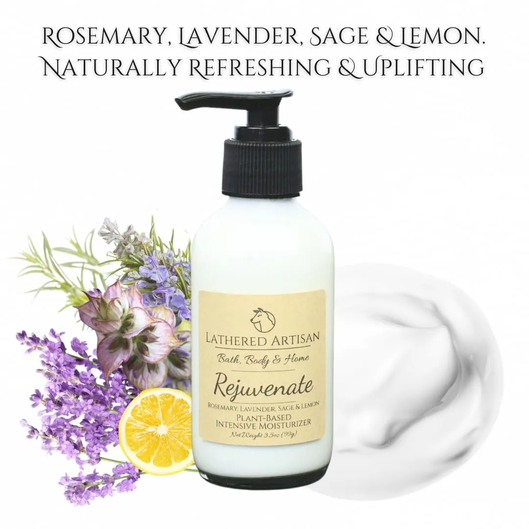 Rejuvenate | Rosemary, Lavender, Sage, Lemon | Intensive Moisturizer | 100% Natural, Essential Oil Scented | Medium Weight Aloe Vera Plant-Based Body Lotion, Moisturizer | Moisturizing, Hydrating, Soothing | All Skin Types
