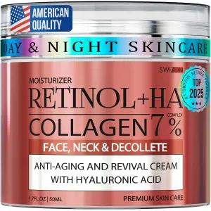 Retinol Collagen Face Cream - Premium Anti-Aging Neck Cream - Day & Night Anti Wrinkle Cream for Women and Men - Skin Firming and Tightening Face Moisturizer with Hyaluronic Acid for All Skin Types