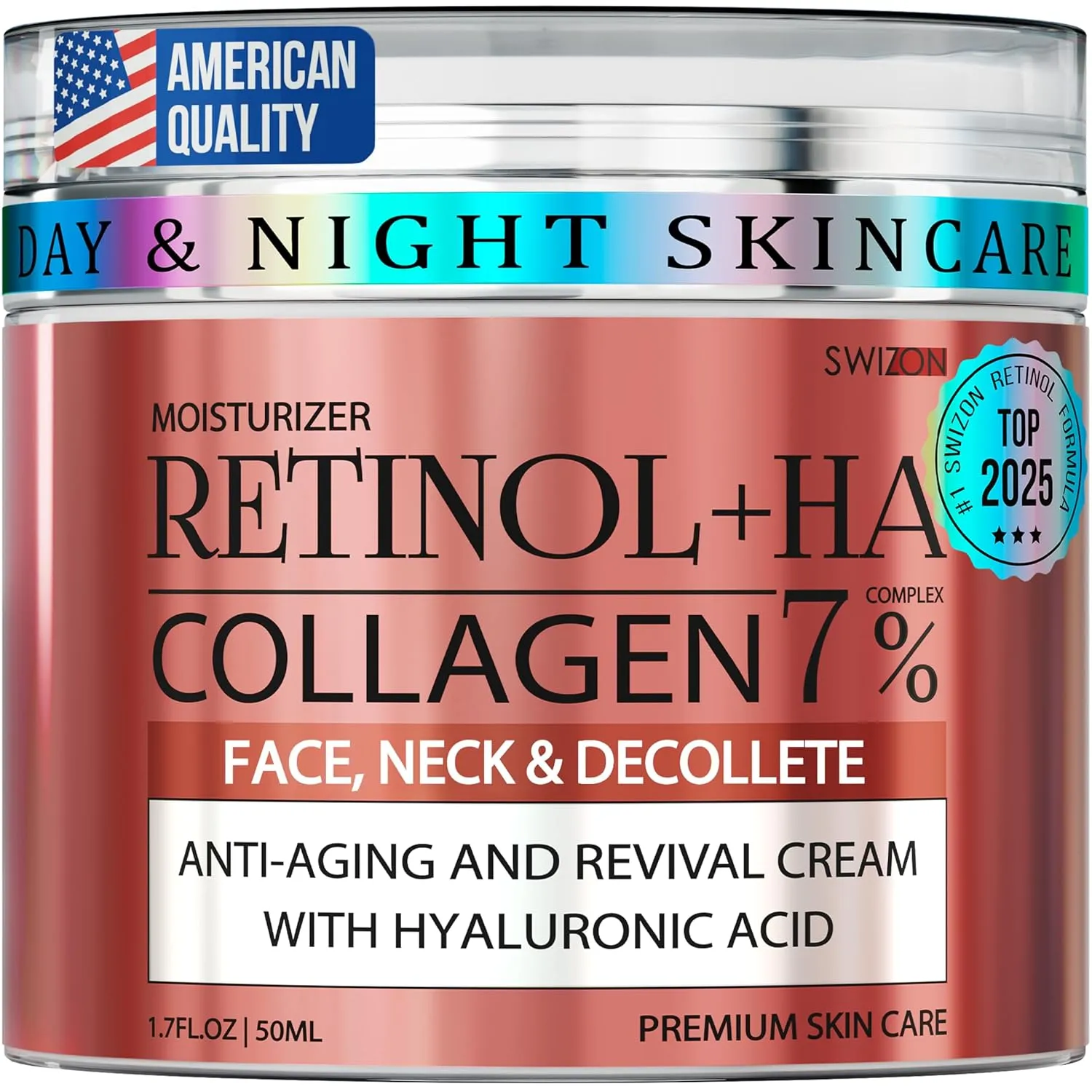 Retinol Collagen Face Cream - Premium Anti-Aging Neck Cream - Day & Night Anti Wrinkle Cream for Women and Men - Skin Firming and Tightening Face Moisturizer with Hyaluronic Acid for All Skin Types