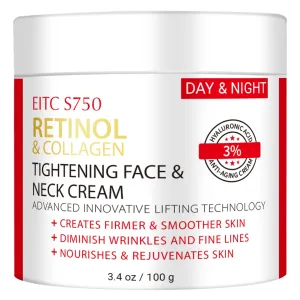 Retinol Cream for Face, Anti-Aging Neck Cream for Tightening and Firming with Collagen & Hyaluronic Acid, Instant Face Lift Cream Face Moisturizer for Women & Men, Rapid Wrinkle Repair 3.4 fl. oz.