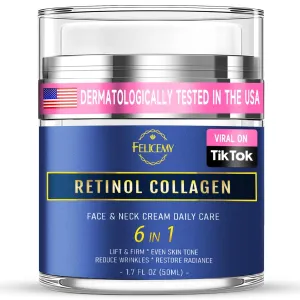 Retinol Cream for Face, Face Moisturizer with Collagen & Hyaluronic Acid, Anti Aging Neck Cream for Tightening Skin, Facial Creams Day & Night for Women and Men 50ml