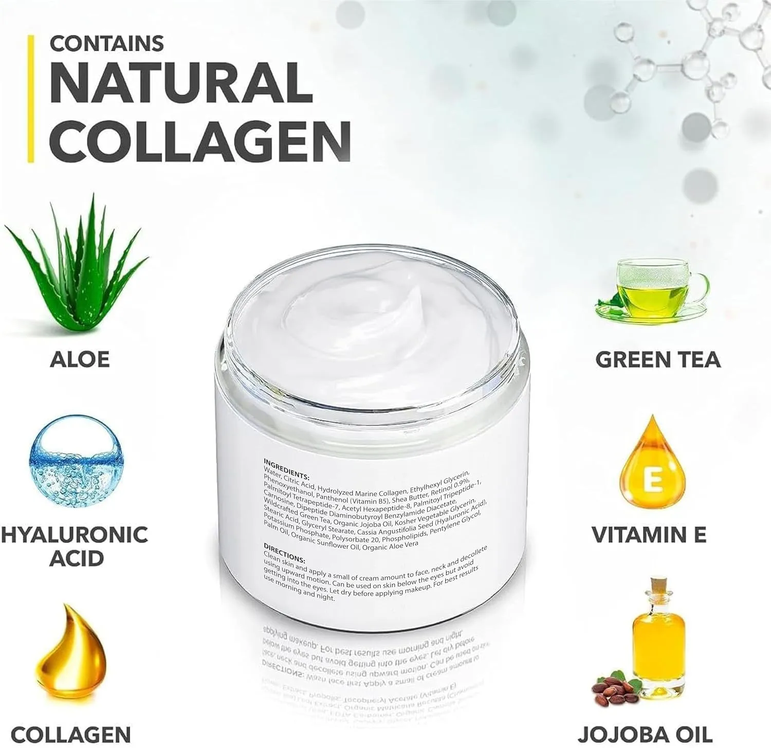 Retinol Cream for Face - Facial Moisturizer with Collagen and Hyaluronic Acid - Anti Aging Face Cream for Women and Men - Day and Night - Wrinkle - Neck & Décolleté