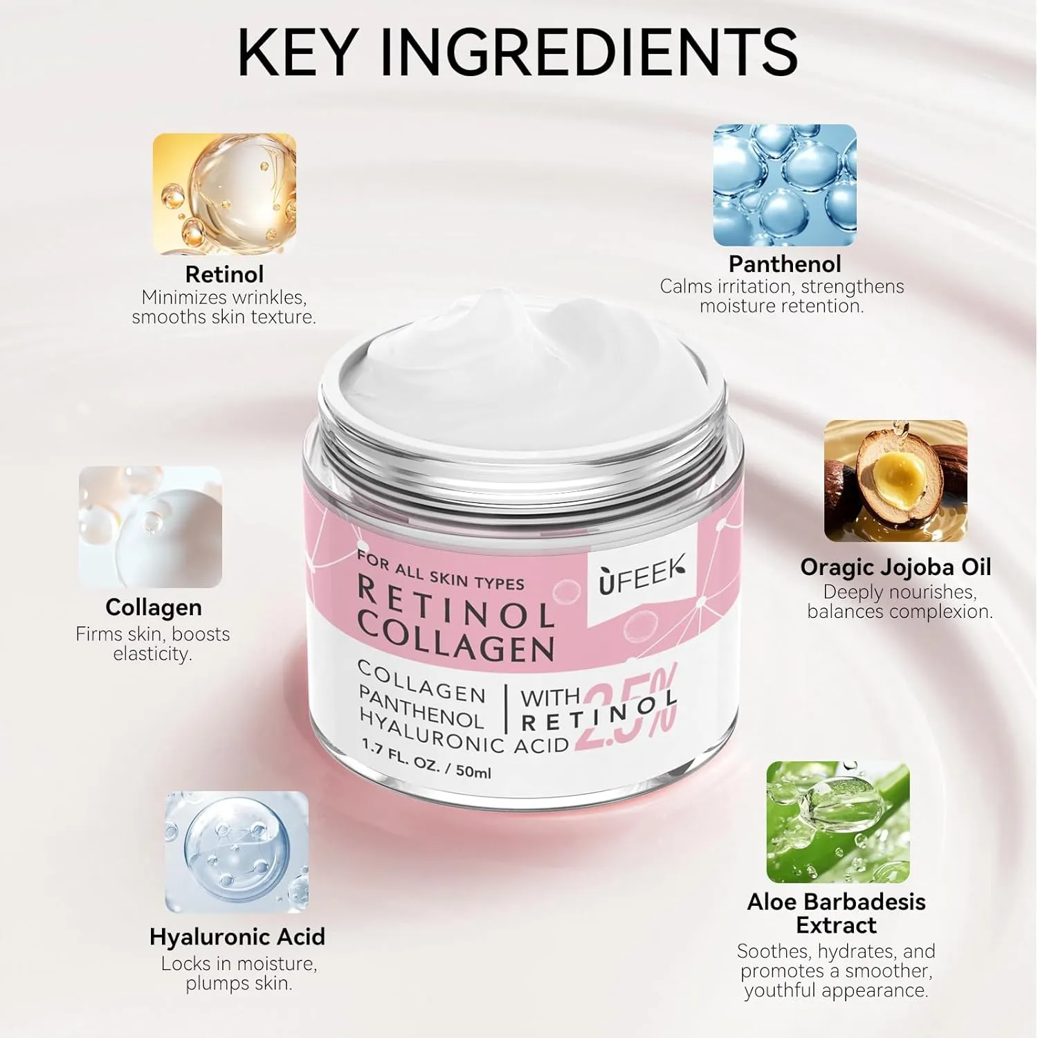 Retinol Face Moisturizer with Collagen & Hyaluronic Acid - Instant Face Lift Cream, Neck Cream for Tightening and Firming, Anti Aging Face Cream for Women and Men, 1.7 Fl Oz