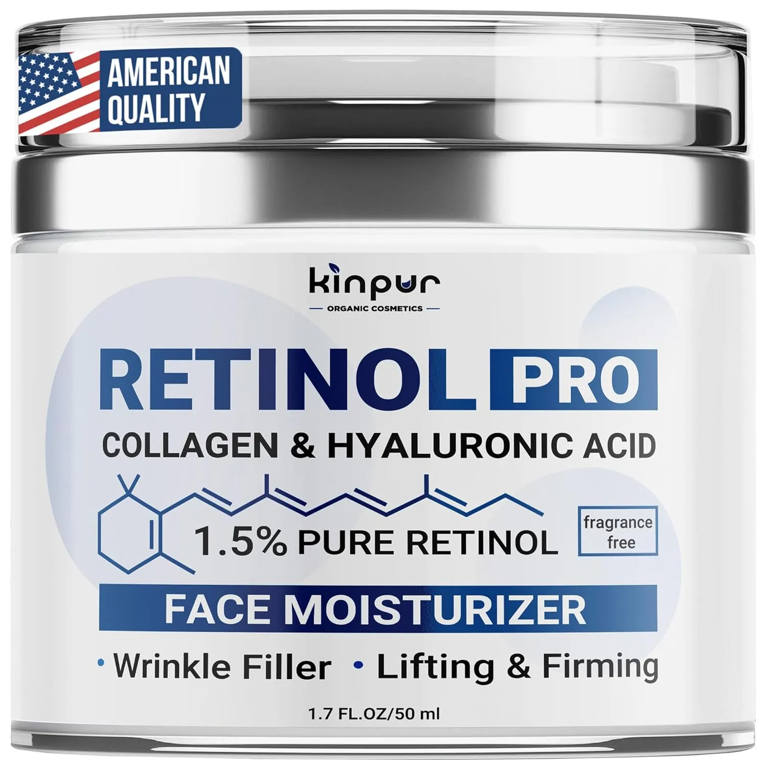 Retinol Pro  Collagen Face Cream with Hyaluronic Acid - Hydrating and Firming Cream for All Skin Types - Day and Night Anti Aging Face Moisturizer for Women & Men