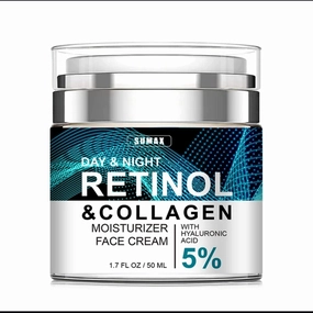 Retinol & Collagen Moisturizer Face Cream - Day & Night Anti-Aging Skin Care with Hyaluronic Acid 5% 1.85 Fl Oz
