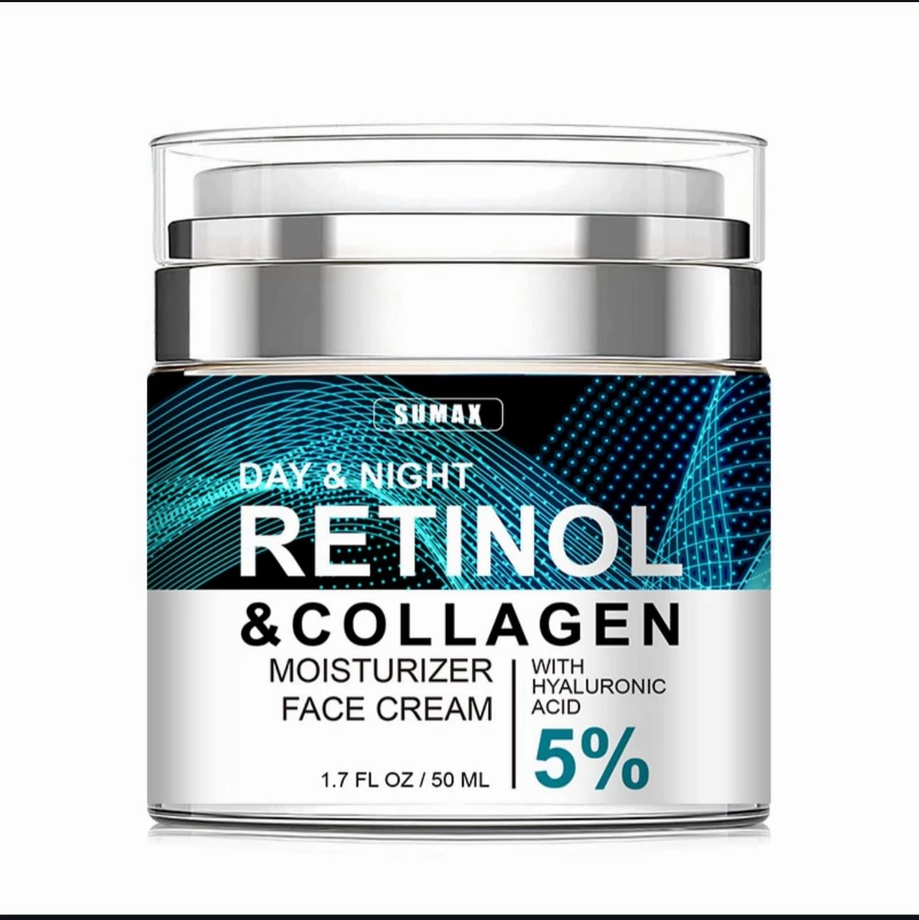 Retinol & Collagen Moisturizer Face Cream - Day & Night Anti-Aging Skin Care with Hyaluronic Acid 5% 1.85 Fl Oz