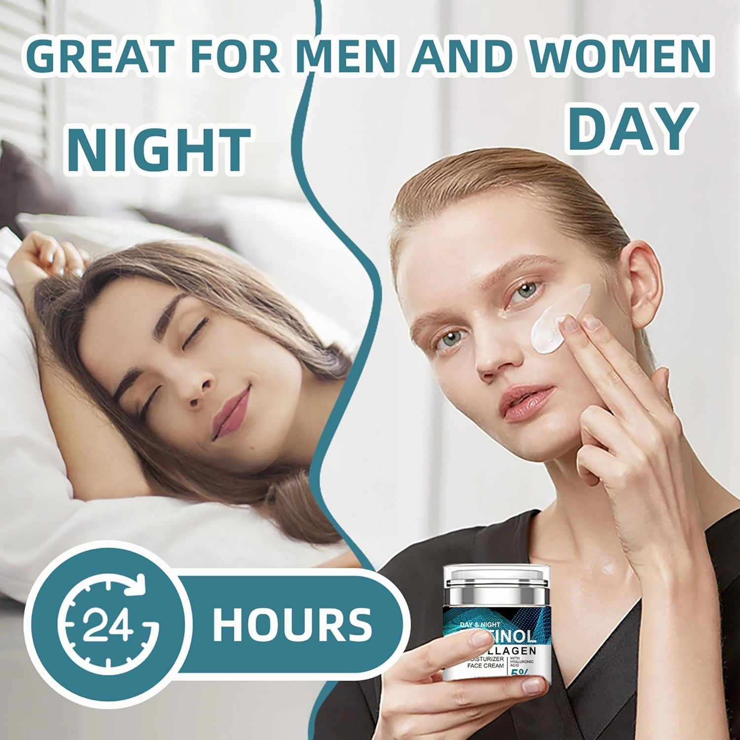Retinol Cream Anti-Aging for Face with Collagen & 5% Hyaluronic Acid 2pcs - Reduces Wrinkles & Dark Circles,Lifts & Firms Skin,Day and Night Moisturizer for All Skin Types (50ml)