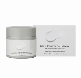 RJ Salicylic Acid & Green Tea Face Moisturiser For Acne, Blackheads & Open Pores | Oil free, Lightweight Moisturizer, Exfoliates, Brightens skin |For Women & Men, 50ml