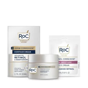 RoC Derm Correxion Neck Cream with Hyaluronic Acid and Advanced Retinol to visibly Tighten & Lift Horizontal Neck Lines, Facial Moisturiser to Contour Face, Neck   Jaw, (1.7 oz) with Retinol Packette