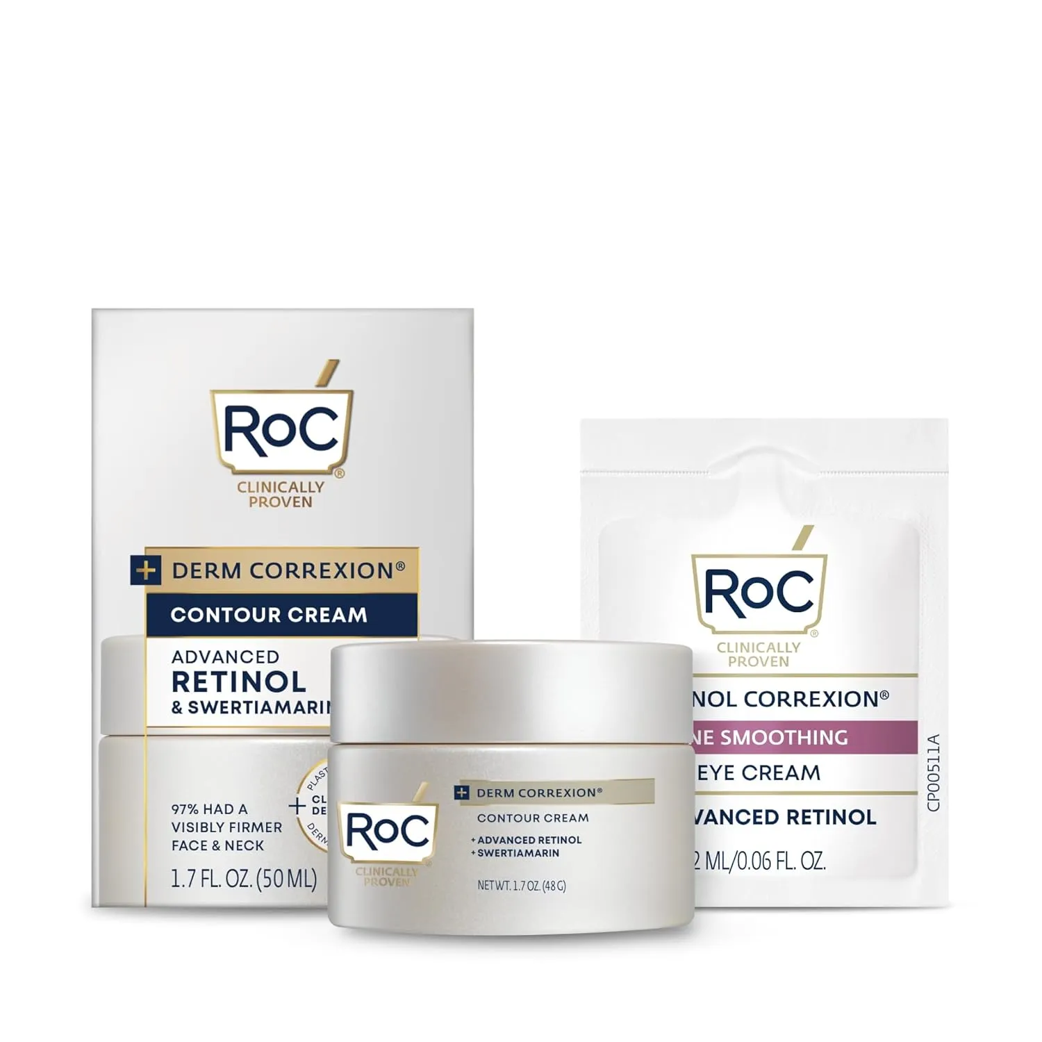 RoC Derm Correxion Neck Cream with Hyaluronic Acid and Advanced Retinol to visibly Tighten & Lift Horizontal Neck Lines, Facial Moisturiser to Contour Face, Neck   Jaw, (1.7 oz) with Retinol Packette