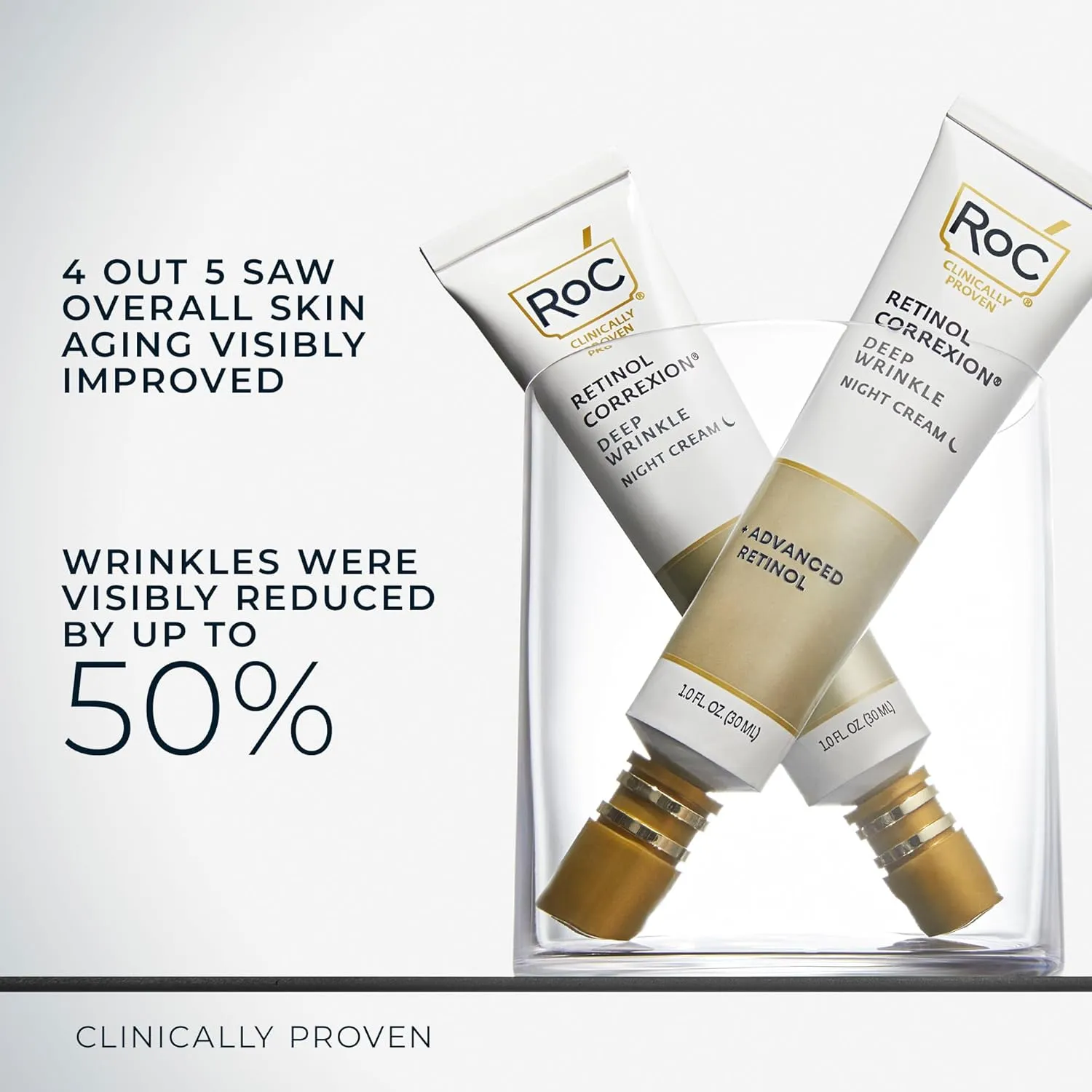 RoC Retinol Correxion Deep Wrinkle Anti-Aging Night Cream, Daily Face Moisturizer with Shea Butter, Glycolic Acid and Squalane, Skin Care Treatment, 1 Ounces (Packaging May Vary)