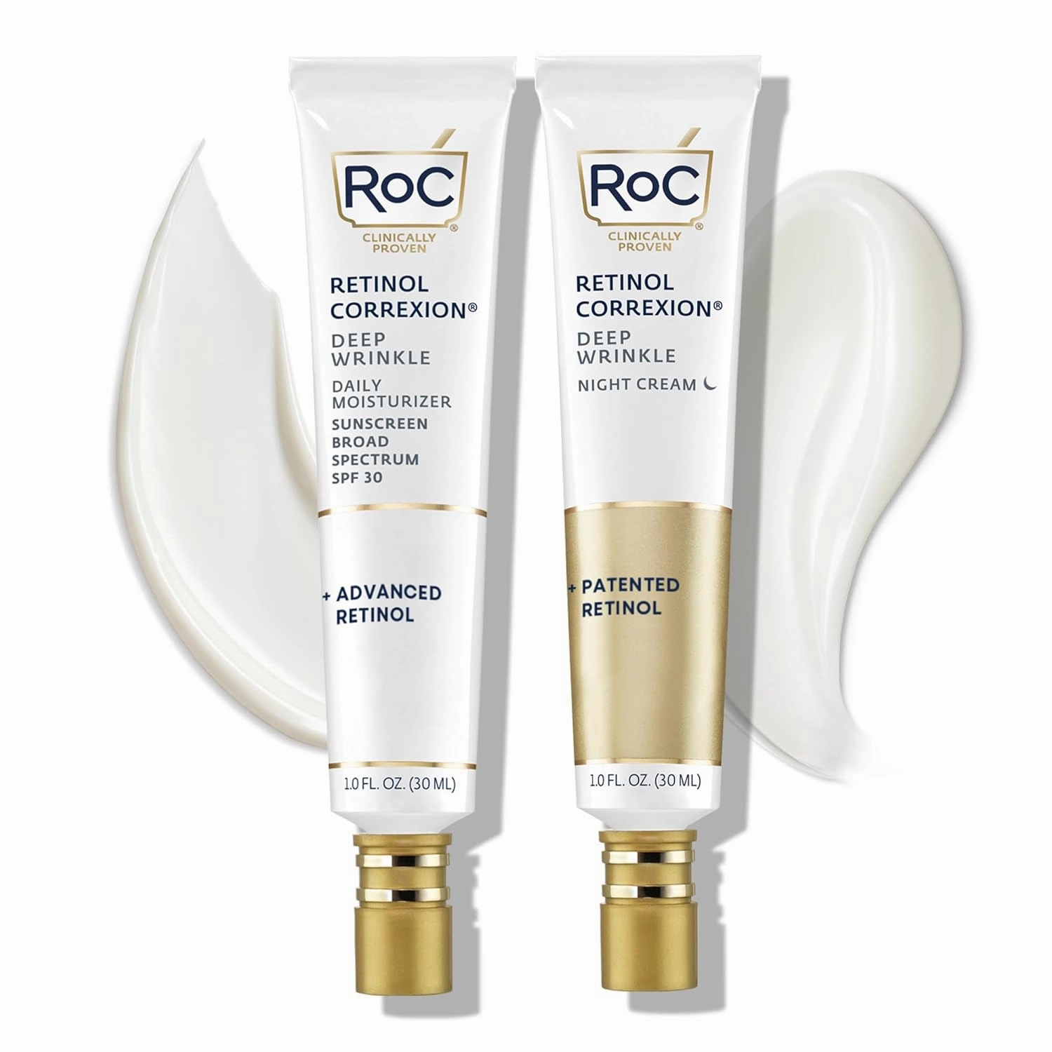 RoC Retinol Correxion Deep Wrinkle Facial Moisturizer Skin Care Bundle: Retinol Correxion Deep Wrinkle Night Cream   Deep Wrinkle Day Cream with SPF 30