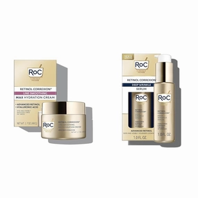 RoC Retinol Correxion Max Daily Hydration Anti-Aging Face Moisturizer, 1.7 Ounces Retinol Correxion Deep Wrinkle Retinol Face Serum, 1 Ounce Bundle (Packaging May Vary)