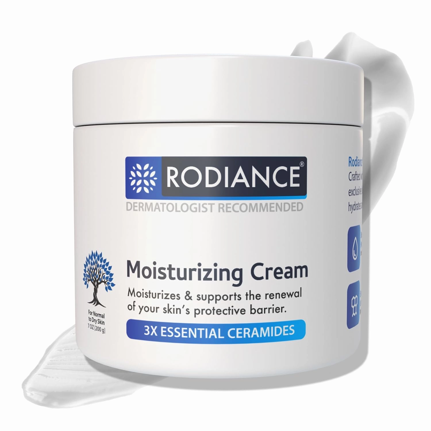 Rodiance Hydrating Moisturizer | Body & Facial Cream for Dry Skin | Enriched with Hyaluronic Acid & Ceramides | Fragrance-Free Formula | Non-Comedogenic | 7 oz