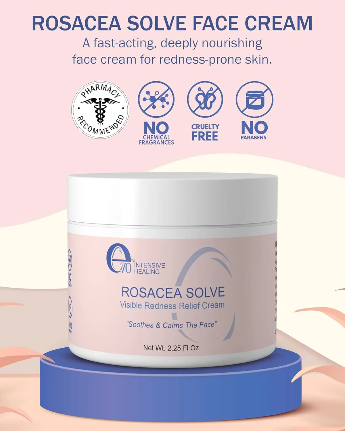 Rosacea Solve Face Moisturizer - Redness Corrector for Face Rosacea Cream with Aloe Vera & Hyaluronic Acid - Day-Night Cream for Women & Men, 2.25 fl. oz., Single