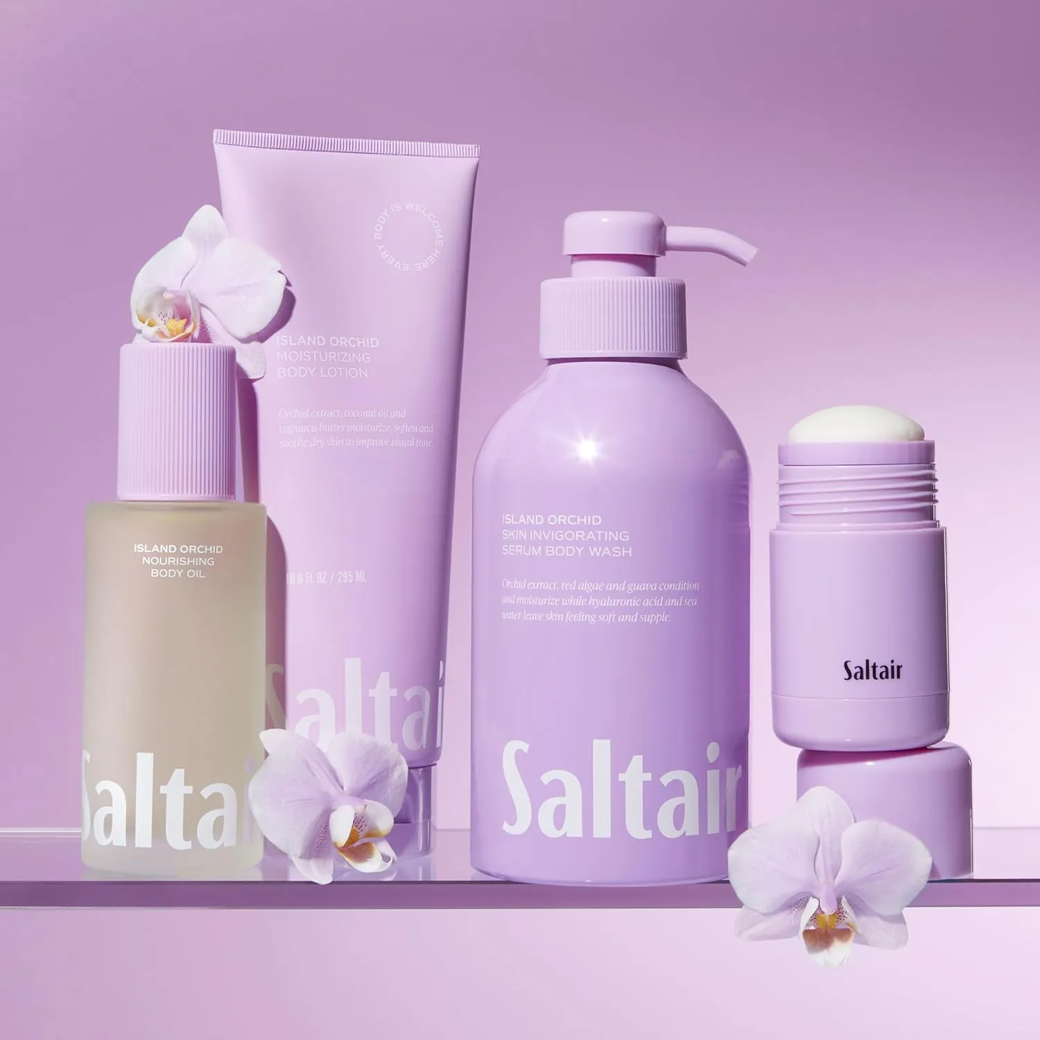 Saltair Body Oil. Luxurious Island Orchid After Shower and Bath Oil Moisturizer for Women. Botanical, Non-Greasy, and Well-Absorbing Lotion for Hydrating Dry Skin. 4oz Pump Bottle