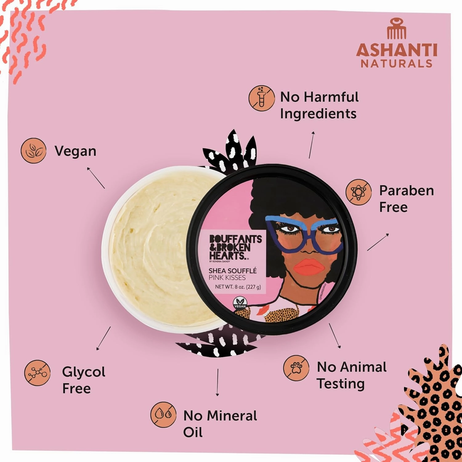 Scented Whipped Shea Butter for Skin | Moisturizing African Raw Shea Butter, Almond Oil and Coconut (Pink Kisses Souffle, 8oz)