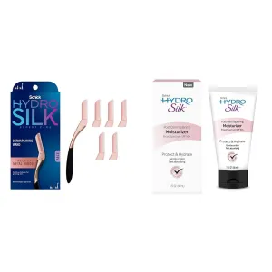 Schick Hydro Silk Dermaplaning Wand for Face with 6 Refill Blades | Dermaplane Peach Fuzz Remover & Post-Dermaplaning Moisturizer with SPF 50  | Travel Size Face Moisturizer with Sunscreen