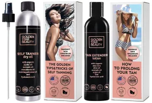 Self Tanner Oil & Tan Extender Lotion with Hyaluronic Acid and Organic Oils - Create and Extend Beautiful Sunless Tan