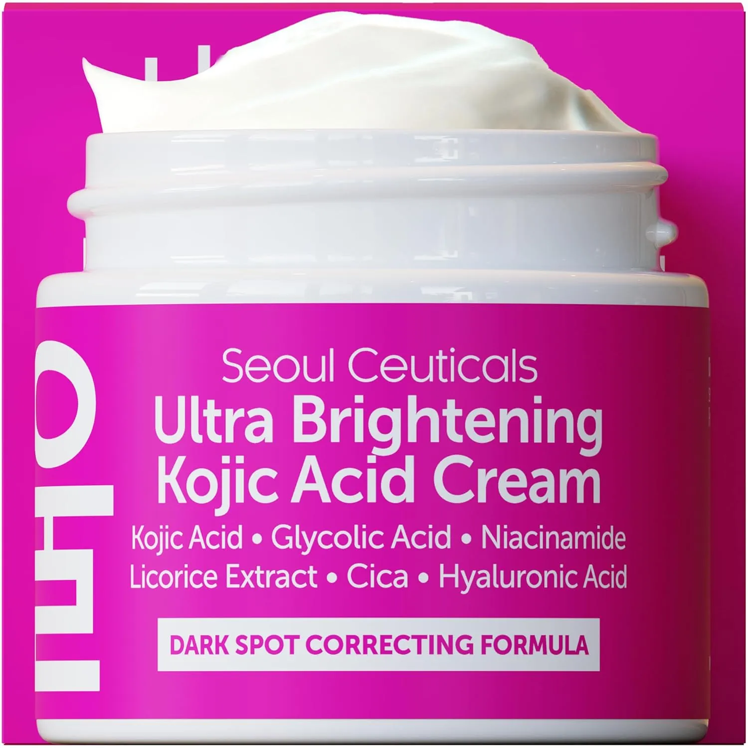 SeoulCeuticals Korean Kojic Acid Cream Dark Spot Remover   Glycolic Acid   Niacinamide   Cica   HA Moisturizer - Cruelty Free K Beauty Skincare 2oz