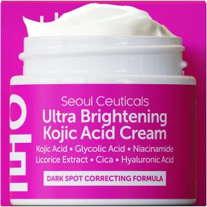 SeoulCeuticals Korean Kojic Acid Cream Dark Spot Remover   Glycolic Acid   Niacinamide   Cica   HA Moisturizer - Cruelty Free K Beauty Skincare 2oz