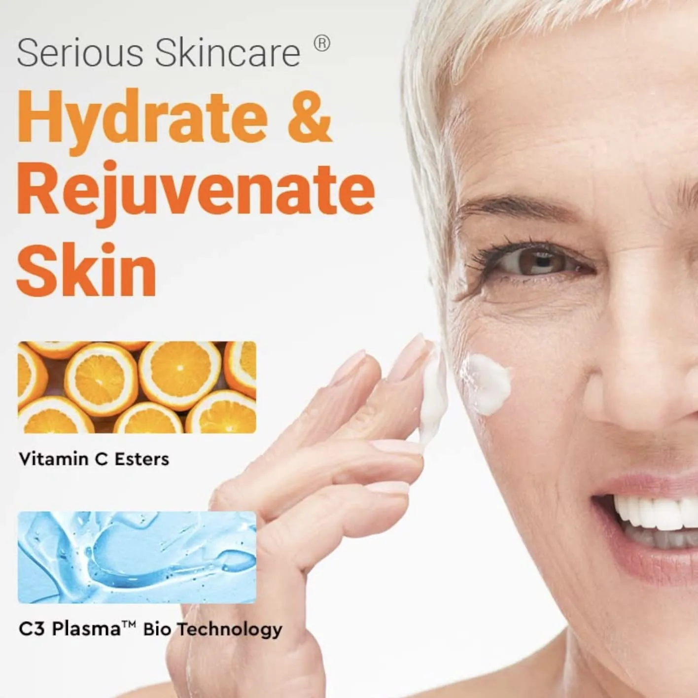 Serious Skincare - Vitamin C Face Cream for Women and Men - Hydrates Dry Skin - Anti-Aging Wrinkle Moisturizer for Radiant Skin - Vitamin C3 Esters - Hydrolyzed Collagen - Daytime SPF 30-2 Fl. Oz.