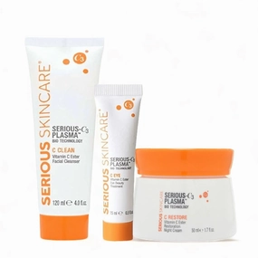 Serious Skincare Vitamin C & Collagen Night Skin Care Set - Reduce Wrinkles, Brightening - C-Restore Night Cream Moisturizer, Eye Treatment Gel & C Clean Face Cleanser - Deep Hydration C3 (3Pack)