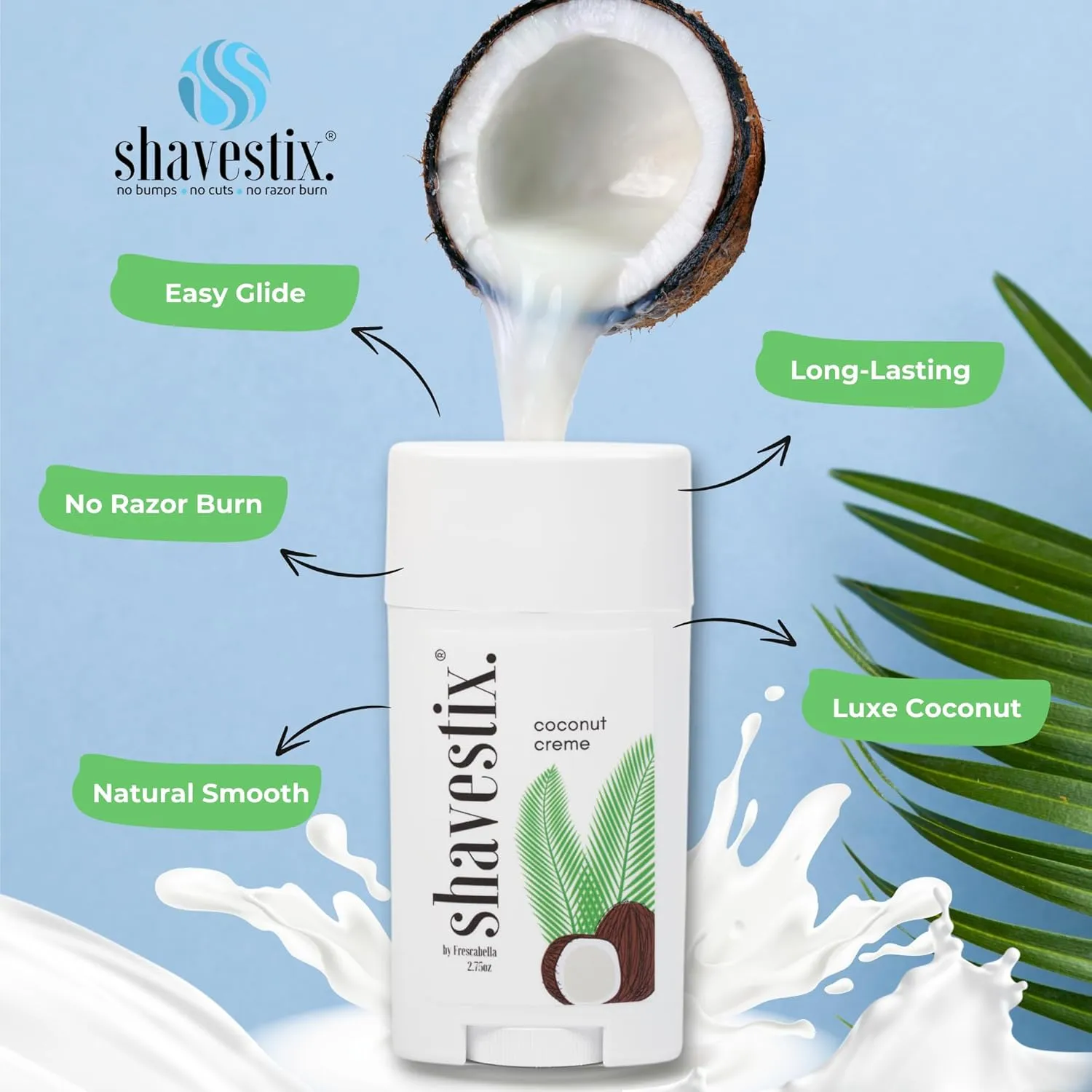 Shavestix Shaving Cream Stick 2.75 Oz - Travel Size Toiletries for Women | Coconut Milk Based Razors, Shavers Friendly Hair Removal Cream Shave Bar | Sub Shaving Gel, Soap, Foam