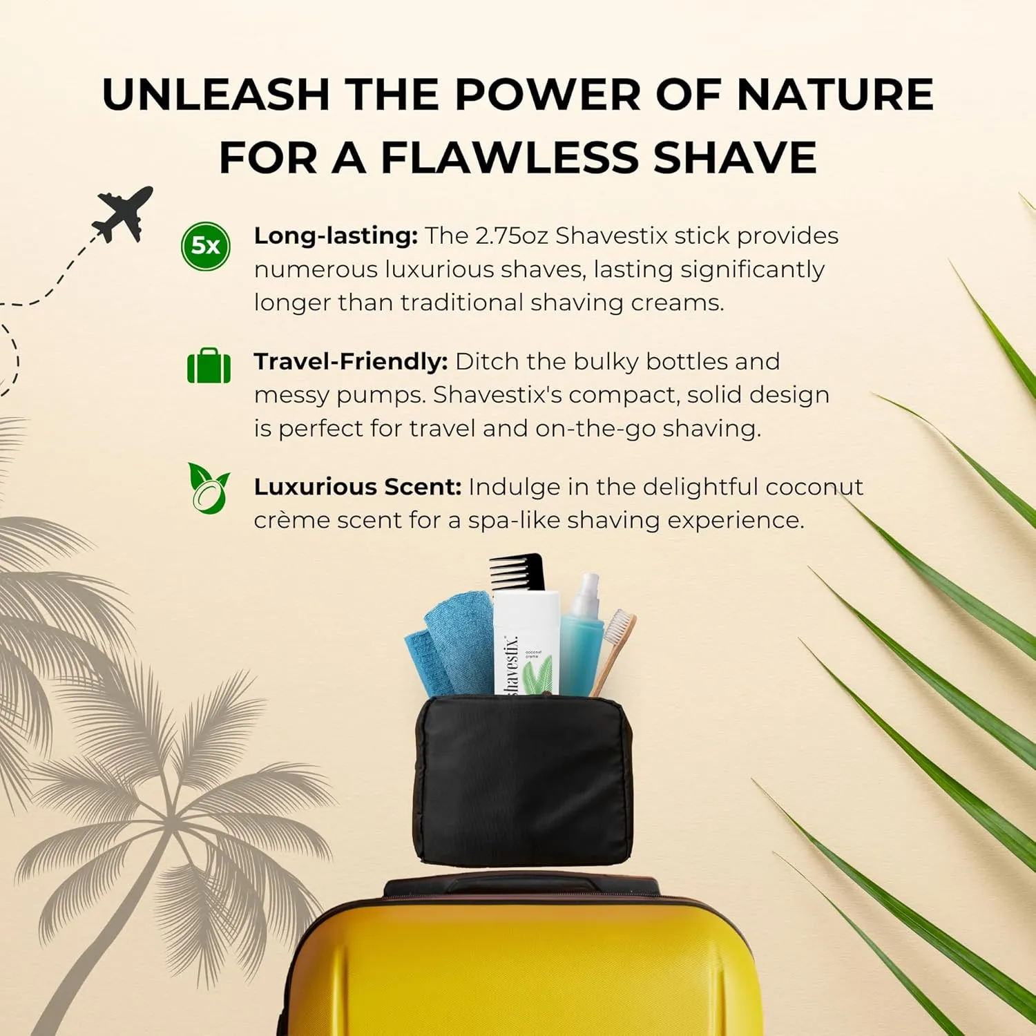 Shavestix Shaving Cream Stick 2.75 Oz - Travel Size Toiletries for Women | Coconut Milk Based Razors, Shavers Friendly Hair Removal Cream Shave Bar | Sub Shaving Gel, Soap, Foam