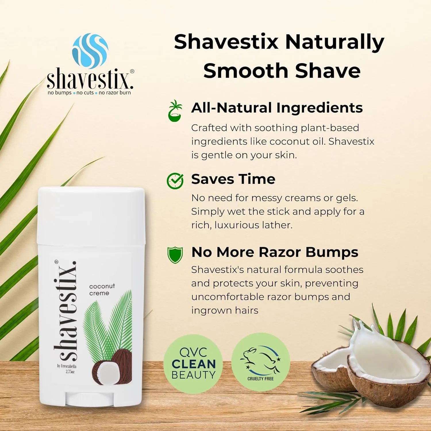 Shavestix Shaving Cream Stick 2.75 Oz - Travel Size Toiletries for Women | Coconut Milk Based Razors, Shavers Friendly Hair Removal Cream Shave Bar | Sub Shaving Gel, Soap, Foam