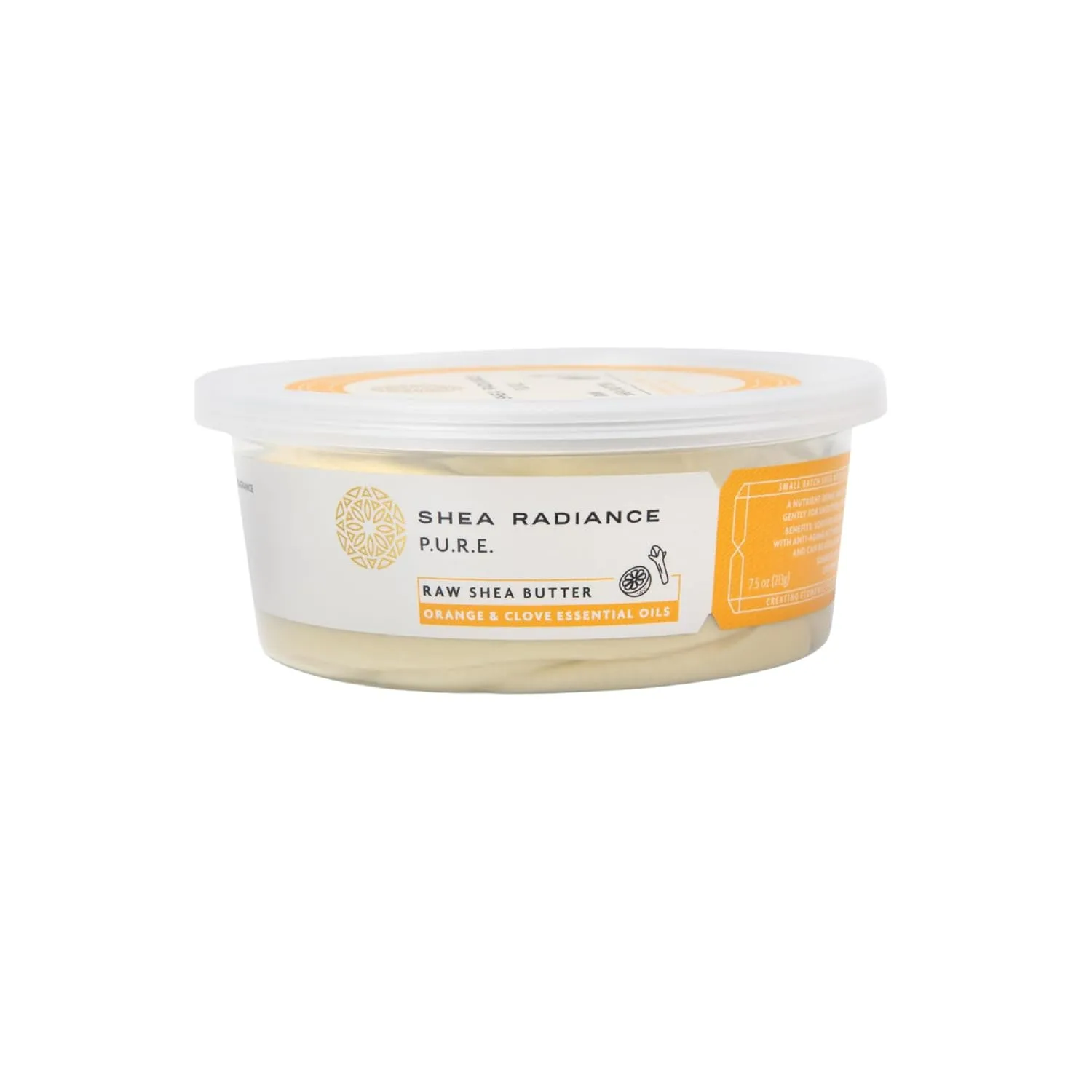 Shea Radiance P.U.R.E Raw Shea Butter |100% Natural & Unrefined Body Butter | Soothes, Softens, & Increases Collagen | Long Lasting Moisture | Moisturizer for Sensitive Skin | Orange & Clove (7.5 oz)
