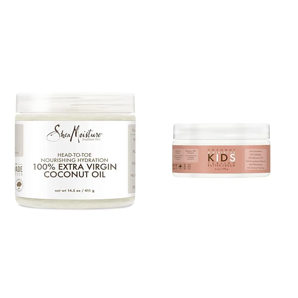 SheaMoisture Body Moisturizer For Dry Skin 100% Extra Virgin Coconut Oil Nourishing Hydration Soften And Restore Skin And Hair 14.5 oz & Curling Styling Cream For Curl Definition Coconut