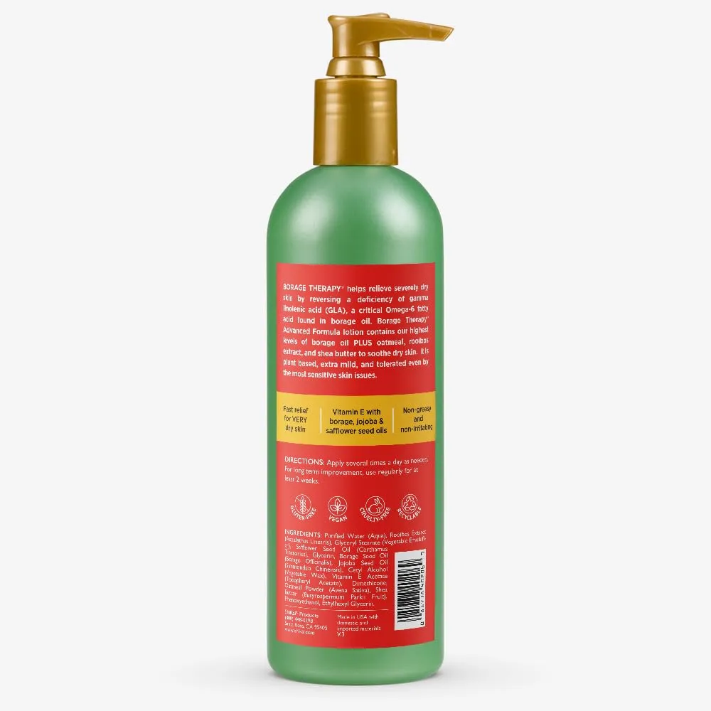 ShiKai Borage Therapy Body Moisturizer Advanced Formula (8 oz) | Fragrance Free | Hydrating Lotion for Dry Hands & Body | With Oatmeal & Shea