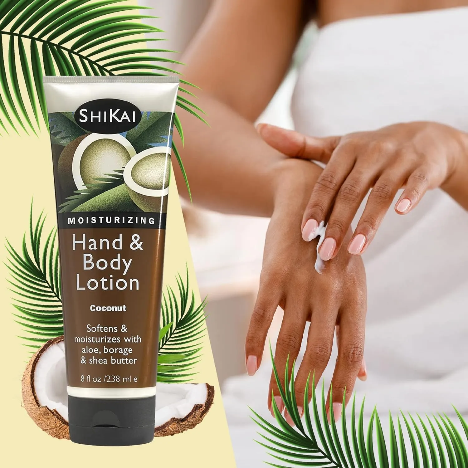 ShiKai Coconut Hand & Body Lotion (8oz, Pack of 2) | Daily Moisturizing Skincare for Dry and Cracked Hands | With Aloe Vera & Vitamin E