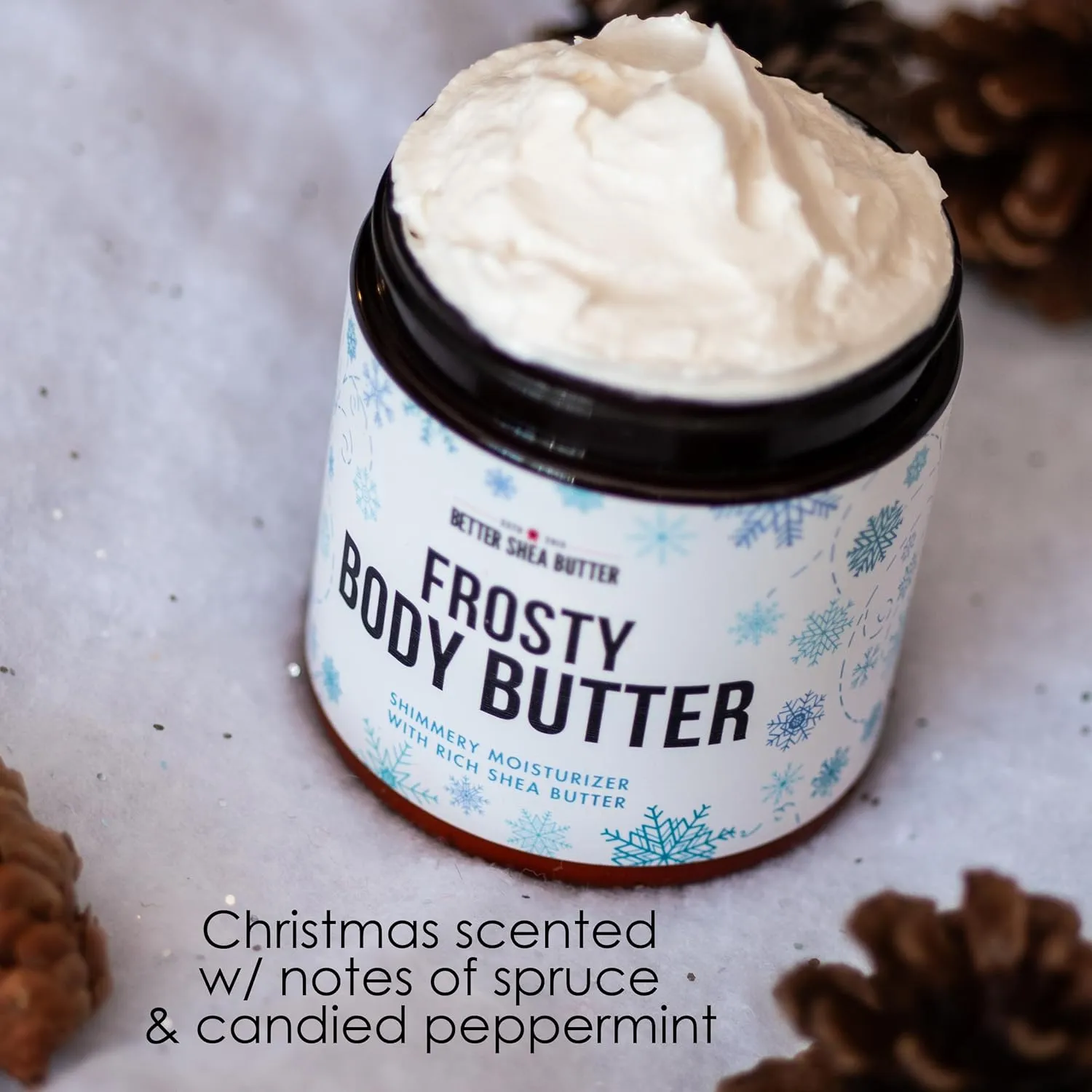 Shimmer Body Lotion with a Frosty Christmas Scent | Christmas Lotion Limited Edition with Organic Shea Butter | Body Butter for Women with Body Glitter | Christmas Skin Moisturizer
