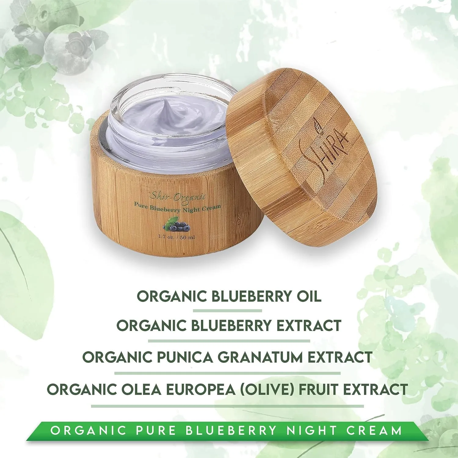 Shir Organic Blueberry Night Cream for Nourished, Wrinkle-Free, Radiant Skin. Moisturizer Face Cream with Anti-Aging Formula keeps Skin Hydrated, Pure Facial Skin Care Product (50ml)