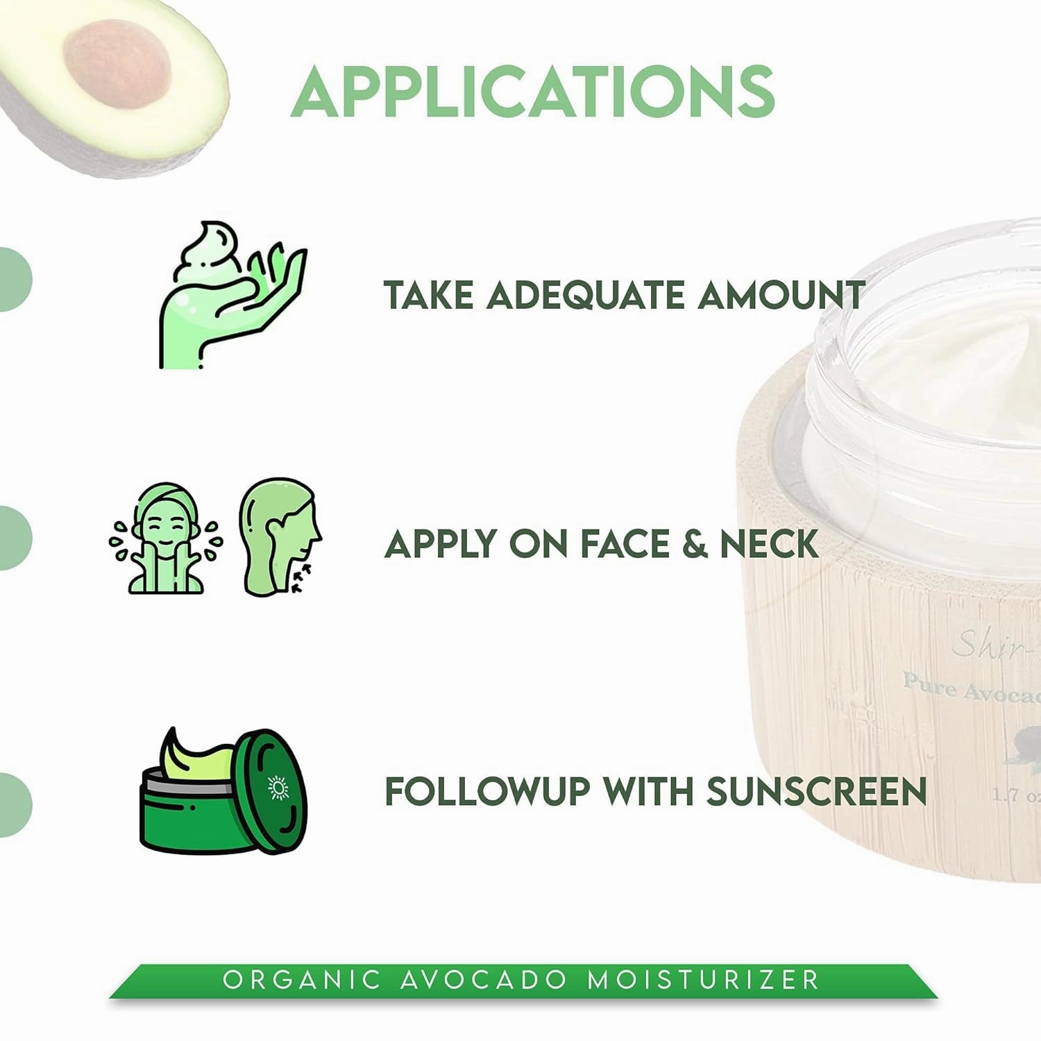 Shir Organic Avocado Moisturizer for dry Mature Skin, 24-Hour Hydrating Face Cream Infused with Vitamins A, B, D, and E for Nourished Skin, Face Moisturizer Cream (15ml)
