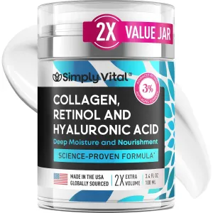 SimplyVital Collagen, Retinol & Hyaluronic Acid Cream - Anti-Aging Retinol Cream for Face, Neck & Décolleté - Made in USA - Daily Moisturizer Face Cream - 3,38 fl oz