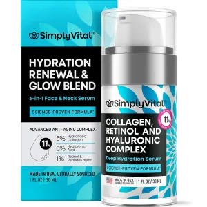 SimplyVital Moisturizer for Neck & Décolleté – With Collagen, Retinol, Peptides & Hyaluronic Acid – Anti-Aging Hydration – Made in USA – 1 fl.oz