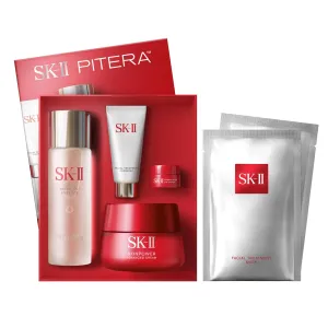 SK-II Anti Aging Skincare Gift Set - Includes Full Size Skincare Products - Facial Cleanser, Facial Essence, SKINPOWER Face & Eye Cream & 2 Treatment Masks (6 Count)