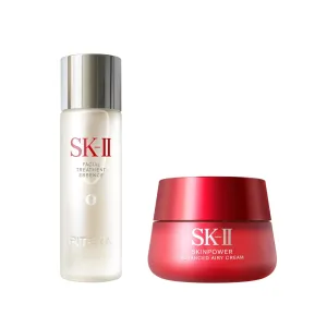 SK-II Essence & Airy Cream Duo - Anti-Aging Facial Treatment Essence Visibly Refines Texture & Improves Dark Spots (2.5 oz) & SKINPOWER Airy Face Cream Helps Improve Firmness & Elasticity (1.7 oz)
