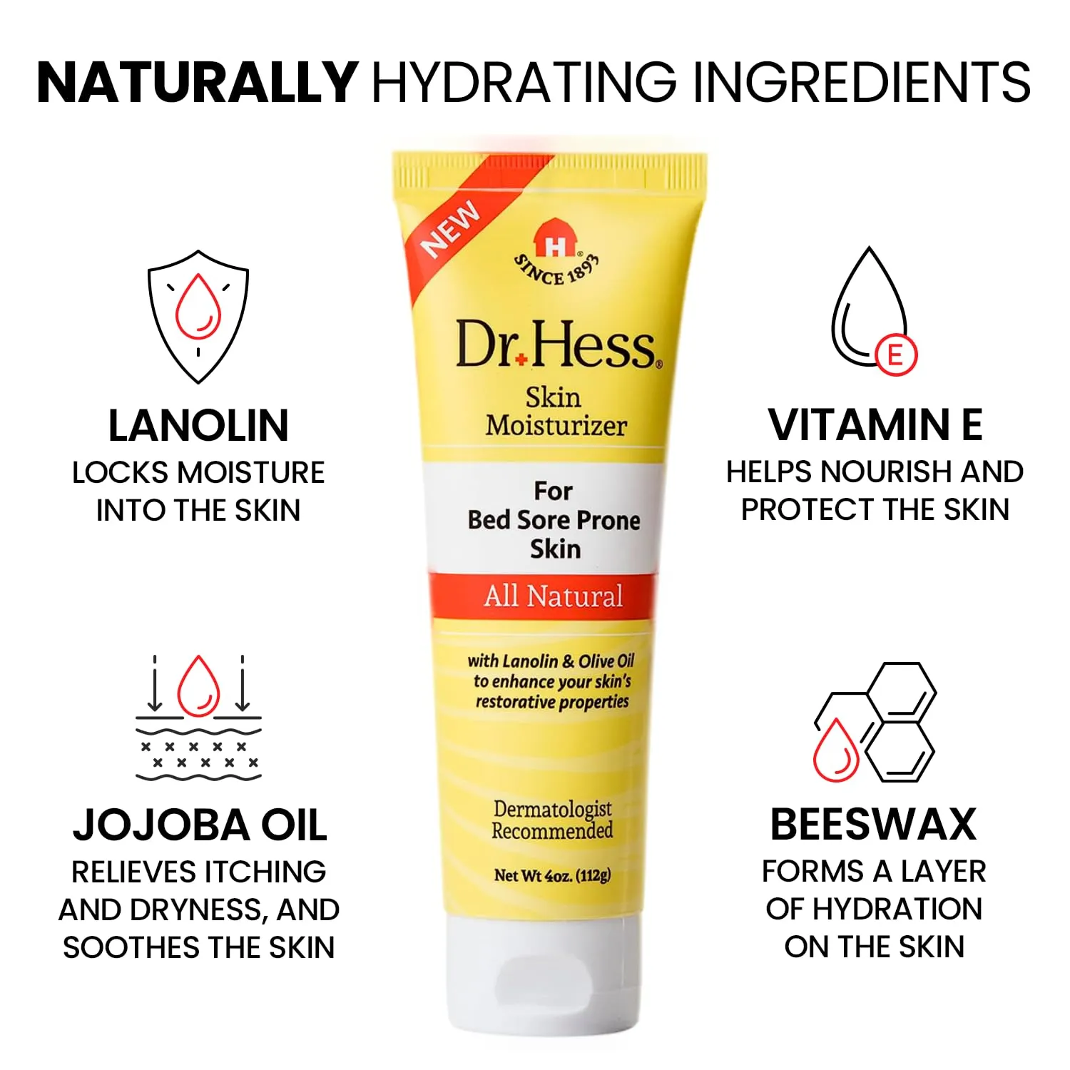 Skin Moisturizer for Bed Sore Prone & Dry Skin, All Natural with Lanolin, Olive Oil, Jojoba Oil & Beeswax, Paraben & Sulfate Free, Hydrating Body & Face Cream, 4 oz 3 Pack