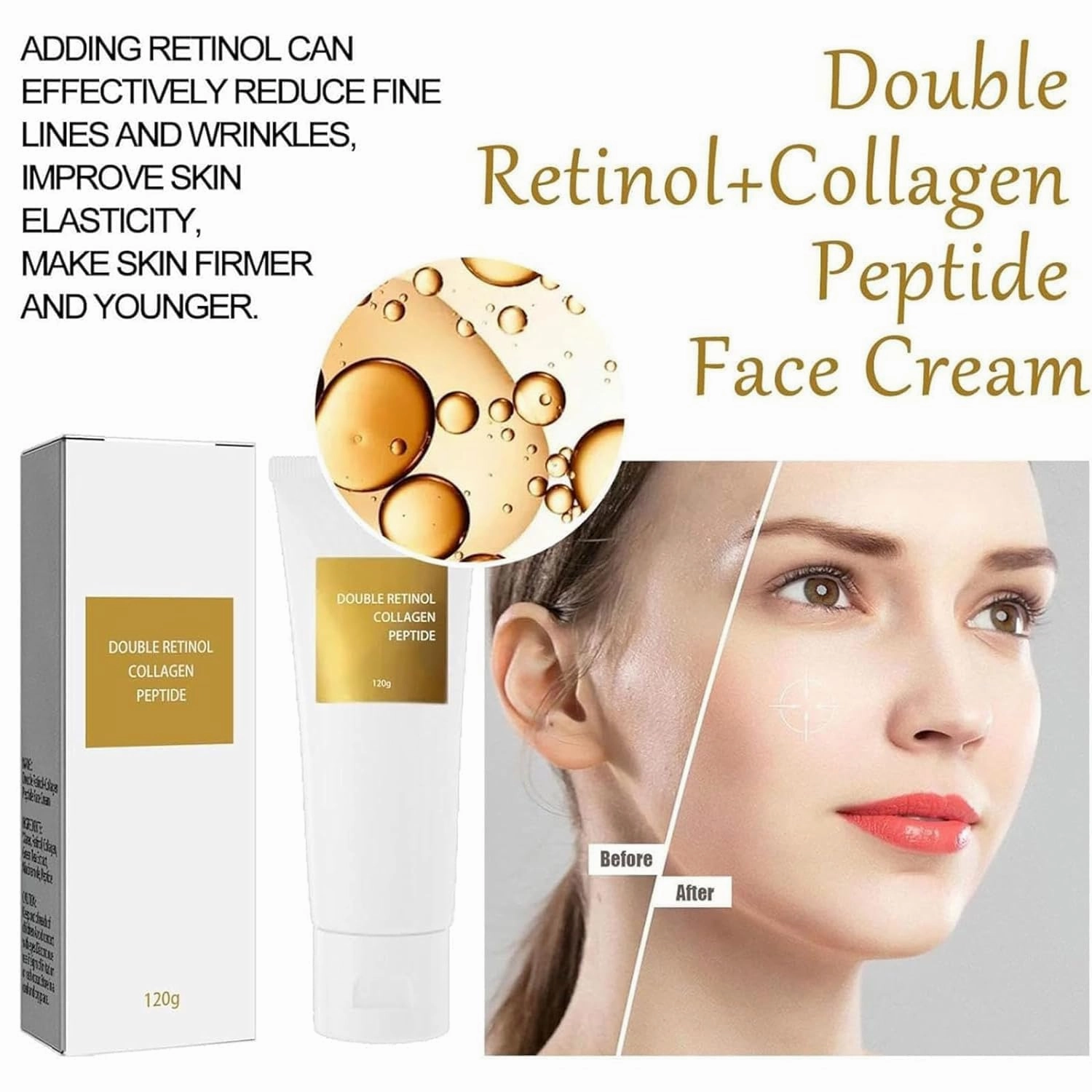 Skip The Line Instant Wrinkle Eraser,Yqunkon Double Retinol Collagen Peptide Cream Treatment,Moisturizing Body Toning Cream For All Skin Types (2 pcs)