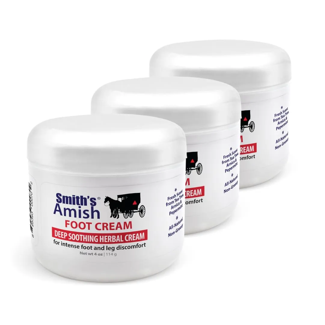 SMITH'S AMISH Foot Cream Deep Soothing, Calming to Feet and Legs 3 Pack
